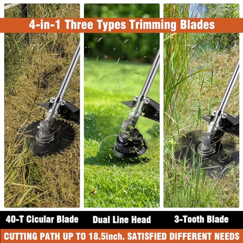 58CC 4 in 1 Gas Powered Weed Wacker, Brush Cutter, 18.5 in Cut Path Orange - color: Orange