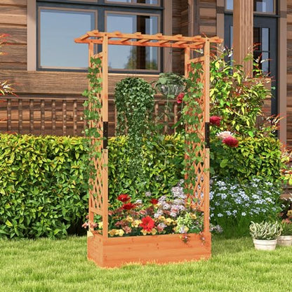 LDAILY Raised Garden Bed with Trellis, Above Ground Garden Bed with Hanging Roof, Side Trellis, & 4 Drainage Holes, Planter Box for Outdoor Climbing Plants Vines Flowers (1, 43.5"L x 17.5"W x 72"H) - size: 43.5" L x 17.5" W x 72" H