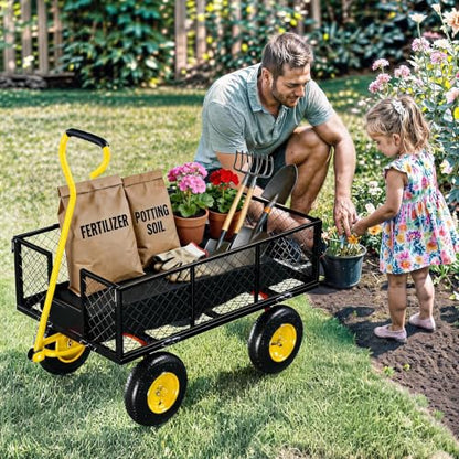 Garvee Steel Garden Cart Wagon,500 Lbs Wheelbarrow Yard Cart-Black&Yellow - color: Black Yellow, size: 500lbs