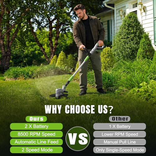 12" 21V Weed Wacker Cordless, 2 in 1 String Trimmer and Edger - color: Green