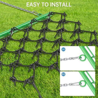 5ft x 4.5ft Heavy Duty Drag Harrow - 3/8" Tines & Chain Link Mat for Arena Leveling, Pasture Maintenance, Soil Prep - Compatible with ATV, UTV, Tractor, Green - size: 5' x 4.5', 3/8" Tines(Green)
