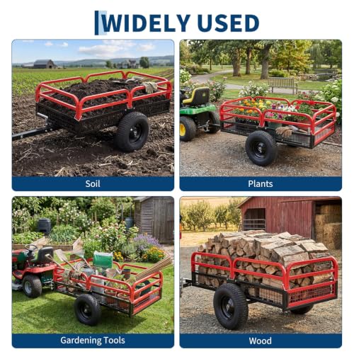 1500 Lbs Steel Dump Cart – 15 Cu ft, Tow Behind ATV/UTV - color: Red
