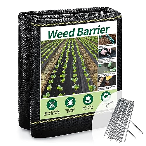 1.3ft x 50ft Durable Weed Barrier Fabric, 3.2oz Heavy-Duty Landscaping Fabric, Permeable Ground Cover for Garden, Lawn, and Outdoor Projects, Easy to Install, with 15 Staples - size: 1.3ft x 50ft