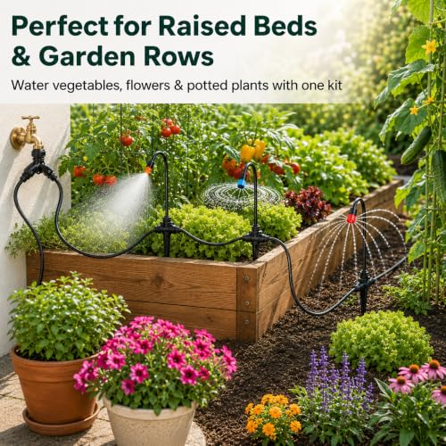 100FT 5/16" Drip Irrigation Kit, 18 Emitters for Raised Beds - size: 100FT