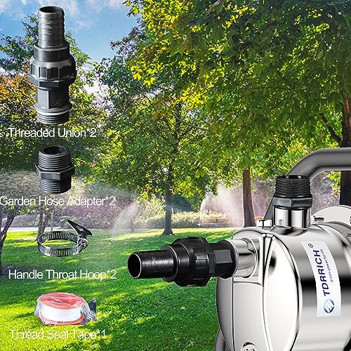 TDRRICH 1HP Water Pressure Booster Pump for Whole House,Shallow Well Portable Water Stainless Steel Pumps，Self-priming Jet Transfer Pump Switch Automatic 110v AC for Lawn Garden Sprinkler Irrigation
