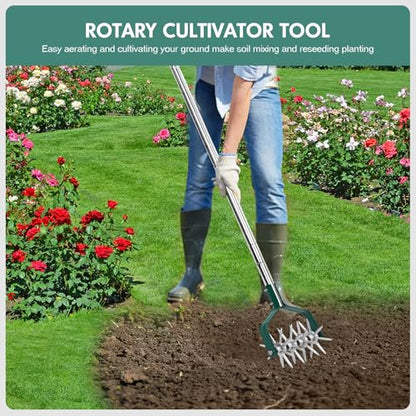 YEELOR Rotary Cultivator Garden Tool with Durable Aluminum Gears
