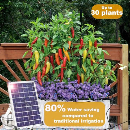 RISINGUP Solar Drip Irrigation System for 30 Potted Plants Outdoor Garden - size: 30 pots