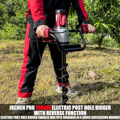 1500W Electric Post Hole Digger with Reverse, 6" & 4" Bits, 110V