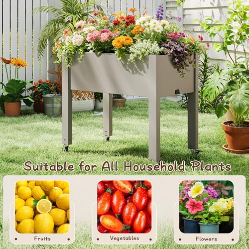 Raised Garden Bed with Wheels, Resin Elevated Planter Box, Gray - color: Gray, size: 26.3" H