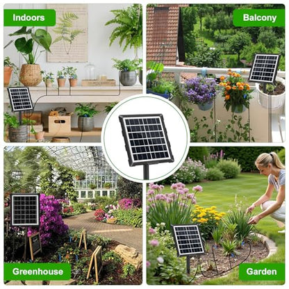 Solar Automatic Drip Irrigation Kit System, 50FT Solar Powered Auto Easy DIY Watering Device Supported Pots Plants, 6 Timing Modes with Anti-Siphoning Device