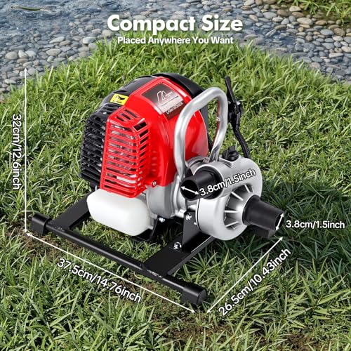 Gas Gasoline Water Pump, 36.5CC 1.5 inch Engine Water Transfer Pump Pool Irrigation Pump 1.6 HP 4-Stroke High Pressure Pump w/Funnel for Ponds Farmland Gardens & Lawns - size: 4-Stroke 36.5CC