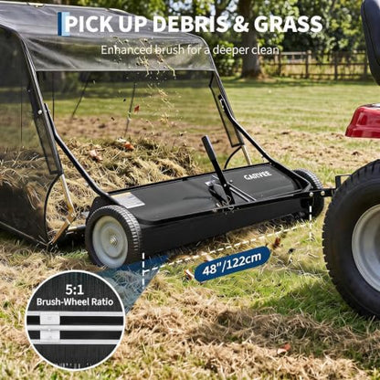 Garvee 48" Lawn Sweeper Tow Behind with 15.89 Cu. ft. Hopper - color: Black, size: 48 Inch