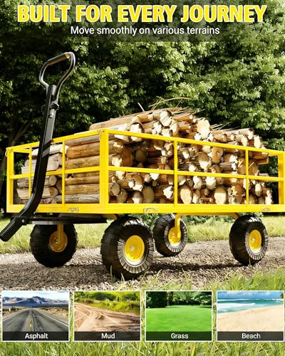 1200 LBS Heavy Duty Steel Garden Cart, 3-in-1 Yard Wagon, 13" Air Tires - color: Yellow, size: 1200LBS