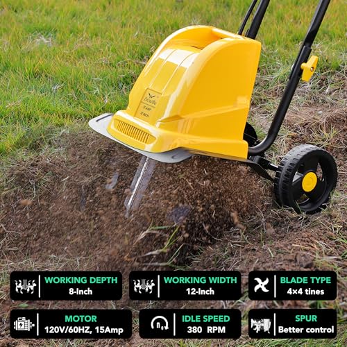 IncwBo 12'' 15-AMP Electric Roto Tiller Cultivator for Gardening Cored - size: 15 AMP-12 INCH