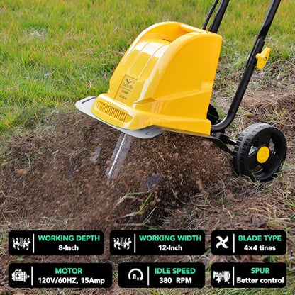 IncwBo 12'' 15-AMP Electric Roto Tiller Cultivator for Gardening Cored - size: 15 AMP-12 INCH