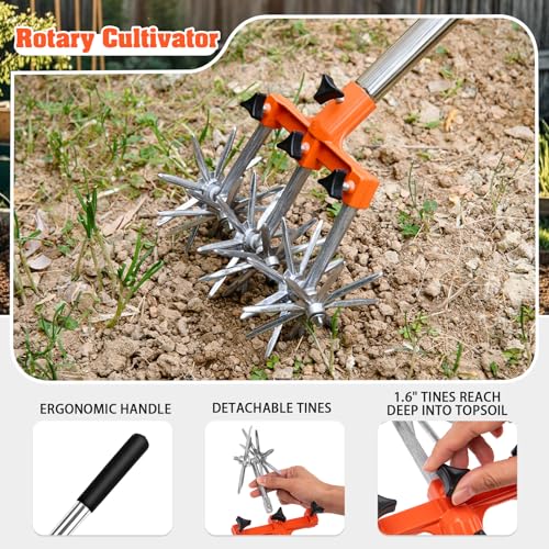 Rotary Cultivator, Adjustable Garden Hand Tiller - Hand Cultivator Tool