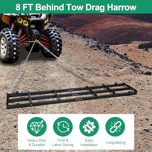 8 FT Drag Harrow Driveway Grader with 6 FT Chain - size: 8 FT