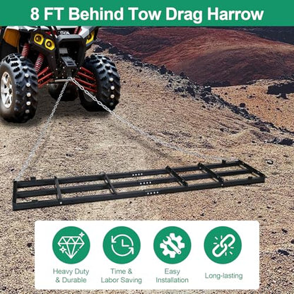 8 FT Drag Harrow Driveway Grader with 6 FT Chain - size: 8 FT