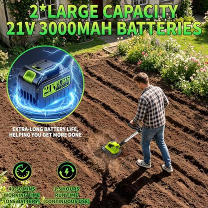 Cordless Tiller Cultivator, 400RPM Battery Powered Garden Cultivator