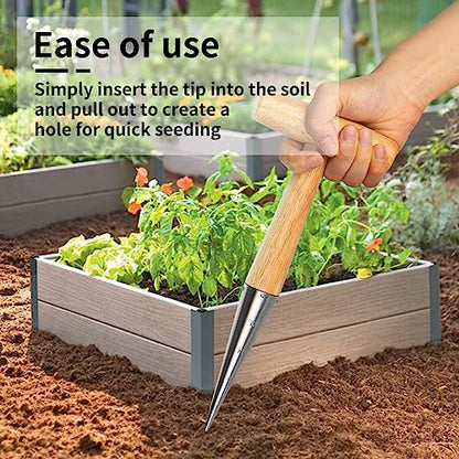 FLORA GUARD Garden Dibber Tool, Steel Seed Planter with Wood Handle