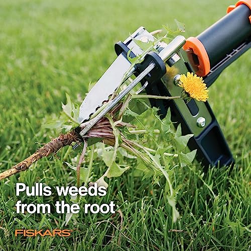 Fiskars Stand-Up Weed Puller Tool, 3 Serrated Stainless Steel Claws, 39" - style: 3-claw