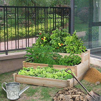 Yaheetech 3 Tier 47 x 47 x 22in Raised Garden Bed Horticulture Outdoor Elevated Flower Box Tiered Garden Bed Wooden Vegetables Growing Planter for Backyard/Patio/Gardener - color: Natural Wood