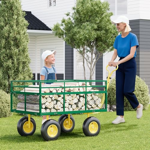 Patikuin 3-in-1 Heavy Duty Steel Garden Cart, 1400 Lbs Utility Wagon with Removable Mesh Sides, 10" All-Terrain Wheels for Yard, Lawn & Gardening - size: 1400 Lbs