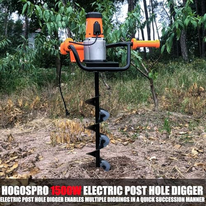 1500W Electric Post Hole Digger 6" & 4" Bits, No Bag, Orange - color: Orange