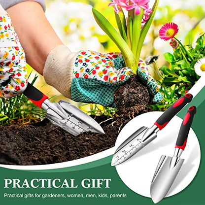 Honoson Garden Hand Trowel Transplant Trowel with Measurements Aluminum Alloy Planting Tools with Rubber Handle Small Gardening Hand Tools Shovels for Gardening Cultivating Transplanting Supplies - color: Red