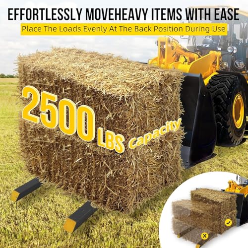 43" Clamp on Pallet Forks for Tractor Bucket, Heavy Duty 2000lbs Quick Attach Skid Steer Loader Pallet Fork with Adjustable Stabilizer Bar