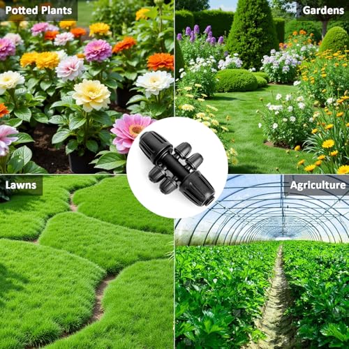 1/2 to 1/4 Drip Irrigation Fittings Drip Irrigation Parts 1/2 Irrigation Fittings (1/2" ID X0.6-0.65" OD) Anti-Drop Barbed Connectors 6 Way Drip Irrigation Adapter(20Pack) - color: 20P-BK