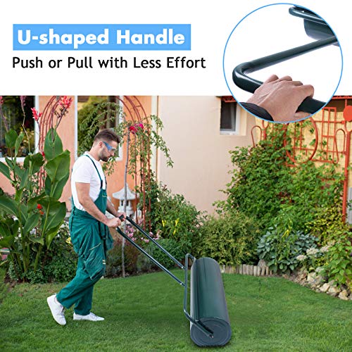 S AFSTAR Lawn Roller, Push Tow Behind Sod Roller with U Shaped Handle, Water and Sand Filled Garden Drum Roller for Planting, Seeding, Eliminating Turf Damage (13 by 24-inch/ 13 Gal) - color: Green, size: 13 by 24-inch/ 13 Gal