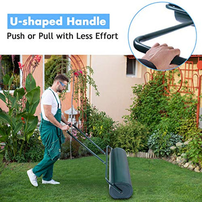 S AFSTAR Lawn Roller, Push Tow Behind Sod Roller with U Shaped Handle, Water and Sand Filled Garden Drum Roller for Planting, Seeding, Eliminating Turf Damage (13 by 24-inch/ 13 Gal) - color: Green, size: 13 by 24-inch/ 13 Gal