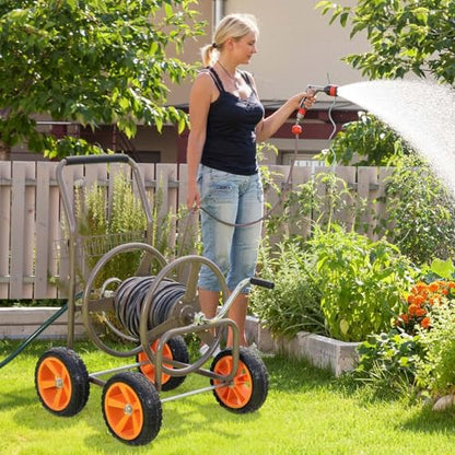 250FT Garden Hose Reel Cart, 10" NO-FLAT Tires,5/8 in, Steel Frame - color: Brown