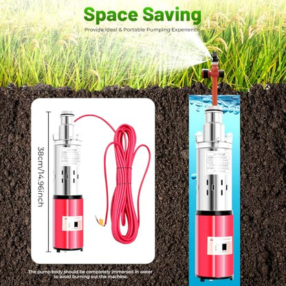 Deep Well Submersible Pump, DC 12V 180W Solar Stainless Steel Water Pump 4500R/Min Farm Ranch Irrigation Deep Well Pumps for Fishing Boat Fish Pond Agricultural Irrigation