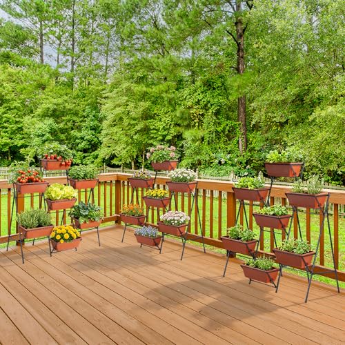 5-Tier Vertical Garden Planter with 7 Plant Boxes & Drainage Trays - color: Brick Red, size: 5-Tier
