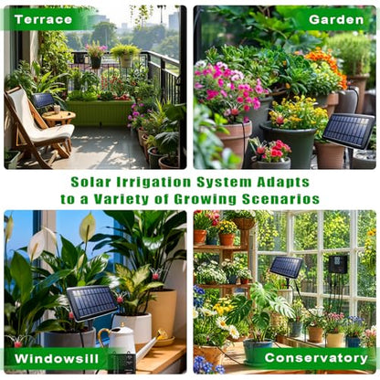 Solar Irrigation System for Garden, Solar Drip Irrigation System Automatic Drip Irrigation Kits with Irrigation Timer, Solar Powered Garden Watering System for Balcony, Vacation Plant Care