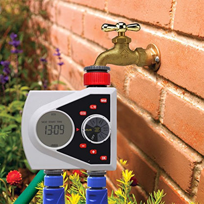 Dual Outlet Water Hose Timer, LCD Display, ECO Mode for Garden - style: 2 Outlet Timer
