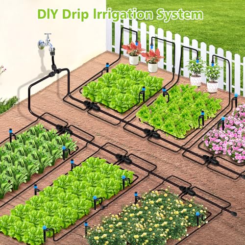 230FT New Quick-Connect Drip Irrigation System Kit, Automatic Garden Watering Misting System for Greenhouse, Yard, Lawn, Plant with 1/2 inch Hose 1/4 inch Distribution Tubing and Accessories - size: 33FT 1/2''Main tube+197FT 1/4'' tube