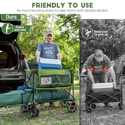 TIMBER RIDGE 400L Folding Double Decker Wagon with Brakes, 54" Extra Long - color: Green, size: Double Decker