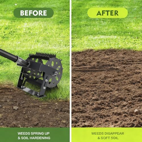 2-in-1 Heavy Duty Rotary Cultivator & Weeder，Hand Tiller，Tiller for Gardening，Garden Tools，Effortless Soil Aeration,Cultivation, Weed Removal for Garden, Lawn, Patio, Yard & Reseeding