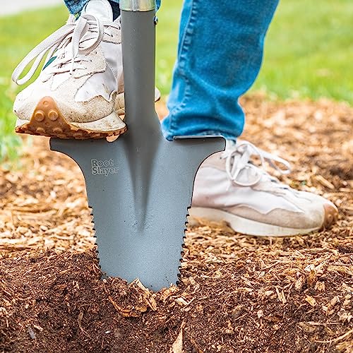 Root Slayer 22411 Mini Digger Garden Shovel, Serrated Blade, Red - color: Red, size: Small