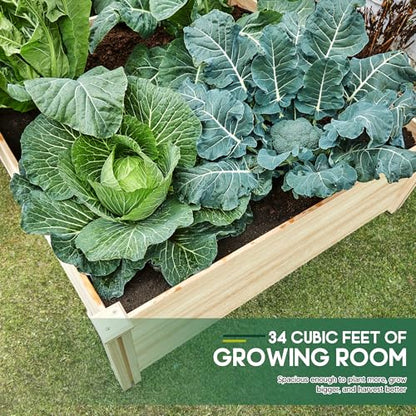 SPECRAFT 8x4 Ft Wood Raised Garden Bed, 15 Inch Deep Planter Box - size: 8x4 FT