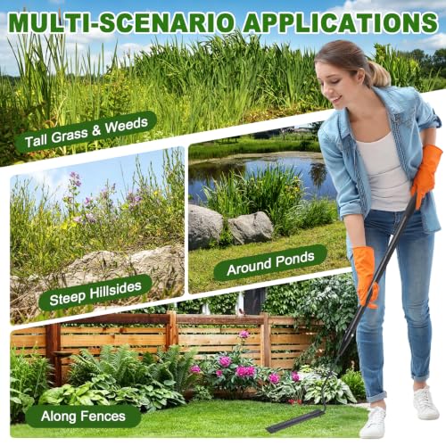 27" Grass Whip with Double-Edged Serrated Sharp Blade, Heavy Duty Scythe Tool with Soft Foam Grip, Weed Whip, Grass Sickle Garden Tool for Cutting Tall Grass and Weeds in Yards, Fields, and Ditches