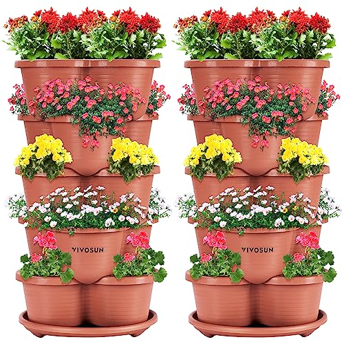 VIVOSUN 2-Pack 5 Tier Vertical Gardening Stackable Planter for Strawberries - size: 2-Pack-Brown