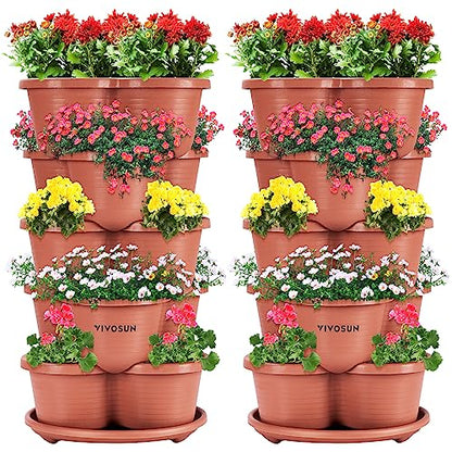 VIVOSUN 2-Pack 5 Tier Vertical Gardening Stackable Planter for Strawberries - size: 2-Pack-Brown