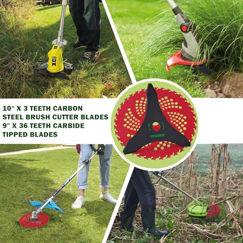 9" x 36 Teeth Carbide Tipped Brush Cutter Blades & 10" x 3 Teeth Weed Eater Blades - size: 10"+9" Combo Pack