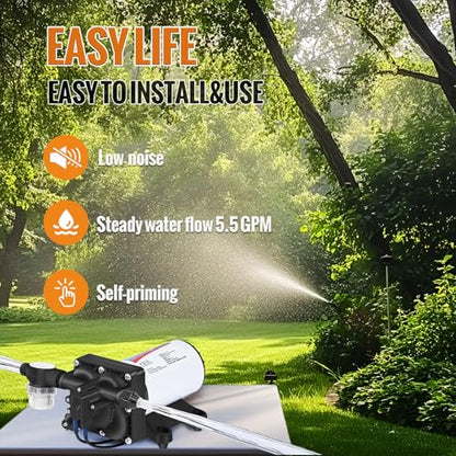 YOUNGTREE 110V AC Fresh Water Pressure Transfer Pump 5.5GPM 70PSI 110Volt On Demand Self-priming Diaphragm Water Pump with Pressure Switch for RV Garden Irrigation Home Car Washing Rain Barrel - size: 5.5GPM-70PSI-110V
