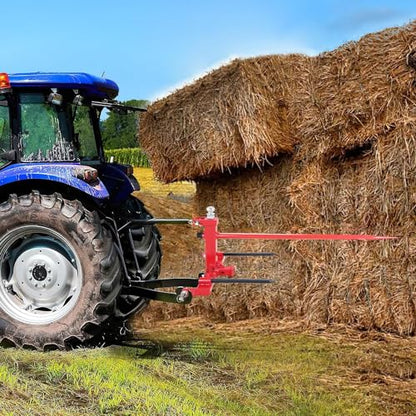 Hay Spear Replacement 49" Bale Spear, Bale Spike Quick Attach Square Hay Bale Spears 1 3/4", Red Coated Bale Forks, Hay Bale Spikes with Hex Nut & Sleeve for Tractor Bucket Loader