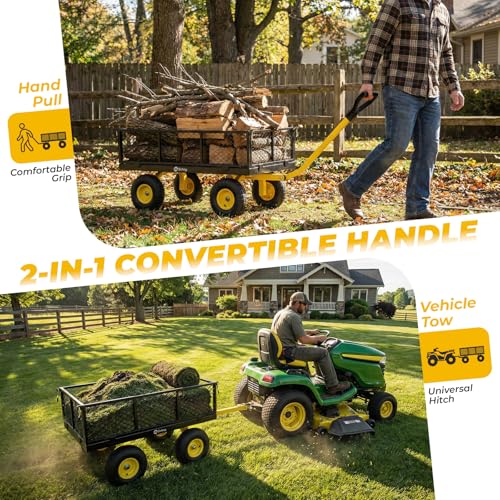 Sekey 1000lbs Heavy Duty Steel Garden Cart for Yard & Farm, Utility Wagon with Removable Sides (Convert to Flatbed), 10" Rubber Tires, Black - color: Black, size: 1000LBS